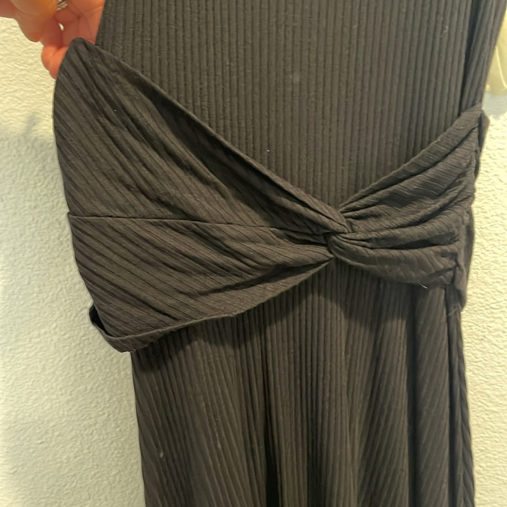 Anthropologie size S black high neck ribbed elastic stretch dress - Picture 7 of 8